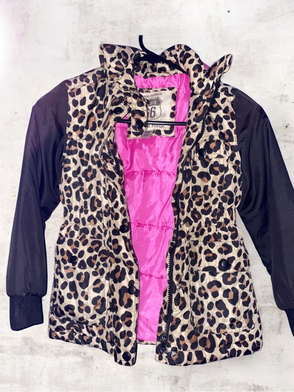 Route 66 Leopard Print Puffer Jacket with Pink Lining